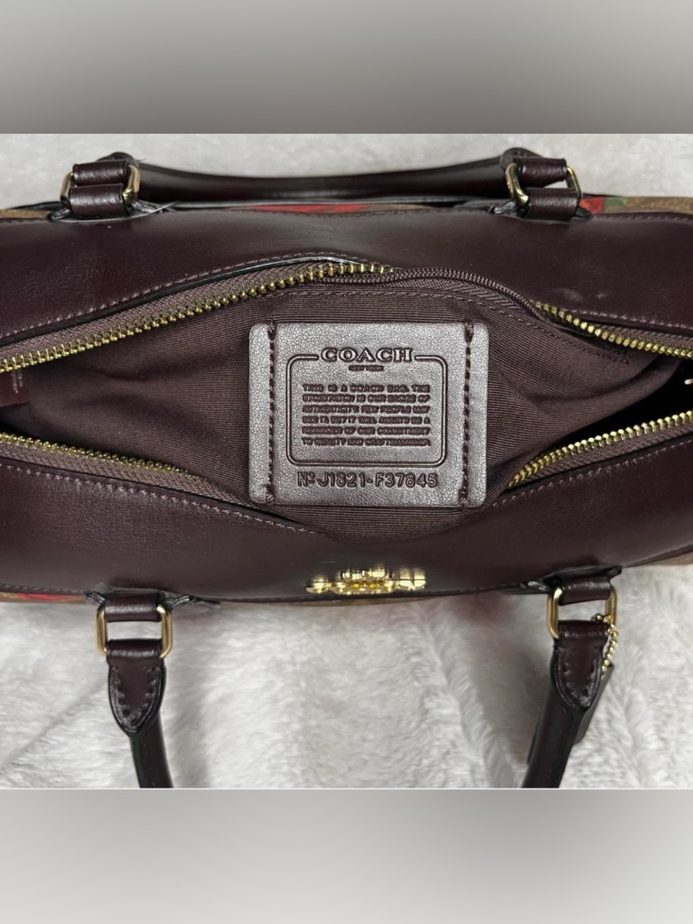 Coach Brown Signature Satchel with Red Floral Print - Picture 6 of 11